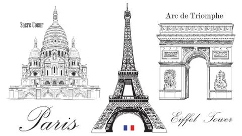 Vector Eiffel Tower, Triumphal Arch and Sacre Coeur イラスト素材