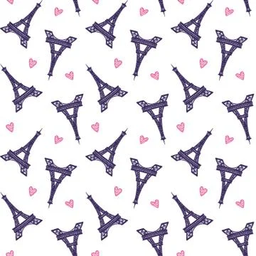 Vector Eiffel Towers romantic seamless pattern Stock Illustration