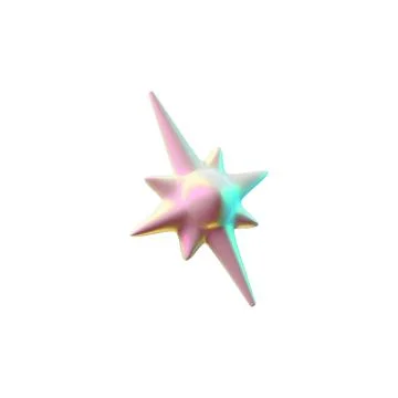 Vector eight-pointed 3D star with glossy oil finish and holographic reflection Stock Illustration