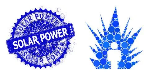 Vector Electric Bang Collage of Small Circles with Scratched Solar Power Stamp Stock Illustration