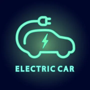 Vector electric car Icon. Logo element illustration in neon light style 스톡 일러스트