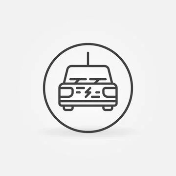 Vector Electric Car with Plug concept round outline icon Stock Illustration
