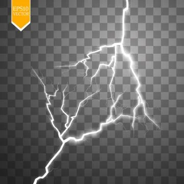 Vector electric lightning bolt. Energy effect. Bright light flare and sparks on Stock Illustration