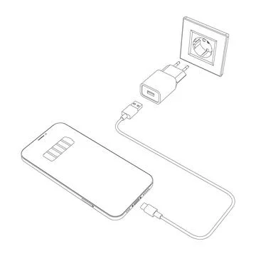 Vector electric socket with connected mobile phone charger 스톡 일러스트