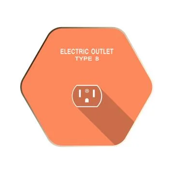 Vector Electric socket type B flat icon on the red hexagon background with sh 스톡 일러스트