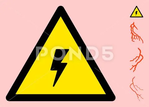 Vector Electric Strike Warning Triangle Sign Icon Stock Illustration