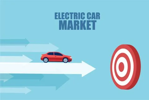 Vector of an electric zero emissions car reaching a business goal Stock Illustration