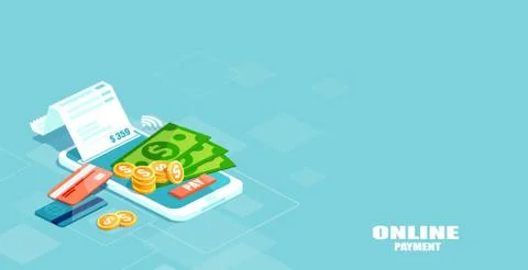 Vector of electronic bill, sms notification, pay history, finance data protec Stock Illustration