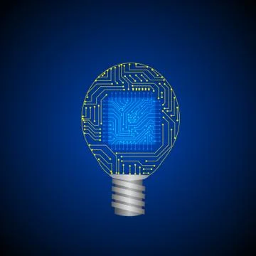 Vector : Electronic chip and circuit inside lightbulb Stock Illustration