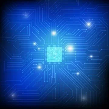 Vector : Electronic circuit and chip on blue background Stock Illustration