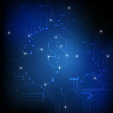 Vector : Electronic circuit and dollar symbol on blue background Stock Illustration