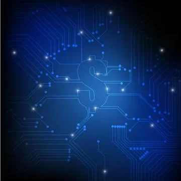 Vector : Electronic circuit and dollar symbol on blue background Stock Illustration