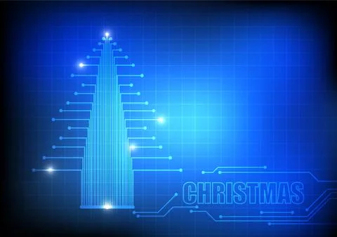 Vector : Electronic circuit in christmas tree on blue grid background Stock Illustration
