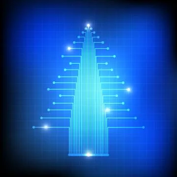 Vector : Electronic circuit in christmas tree on blue grid background Stock Illustration