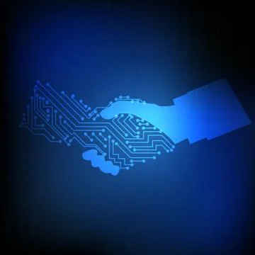 Vector : Electronic circuit on hand shaking on blue background Stock Illustration