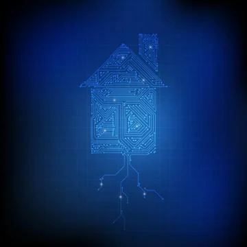 Vector : Electronic circuit in house and ground on blue technology background Stock Illustration
