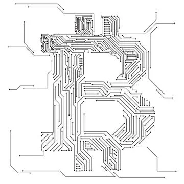 Vector : Electronic circuit inside bitcoin symbol with electronic circuit bac Stock Illustration