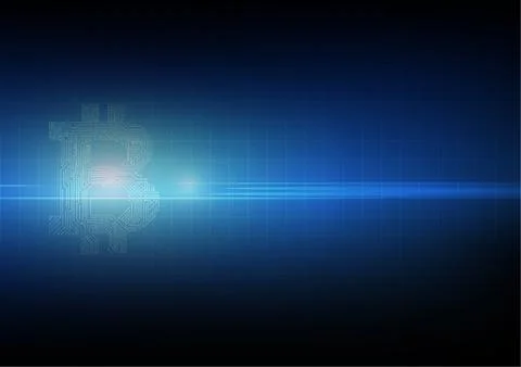 Vector : Electronic circuit inside bitcoin symbol on blue background Stock Illustration