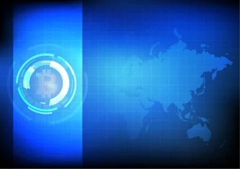 Vector : Electronic circuit inside bitcoin symbol on blue background Stock Illustration