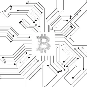 Vector : Electronic circuit inside bitcoin symbol with electronic circuit bac Stock Illustration