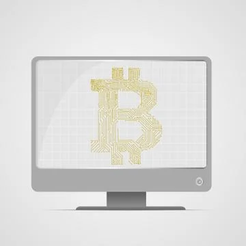 Vector : Electronic circuit inside bitcoin symbol on computer monitor Stock Illustration