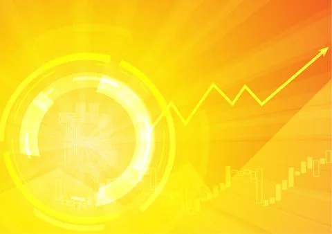 Vector : Electronic circuit inside bitcoin symbol with business graph on oran Illustrazione stock