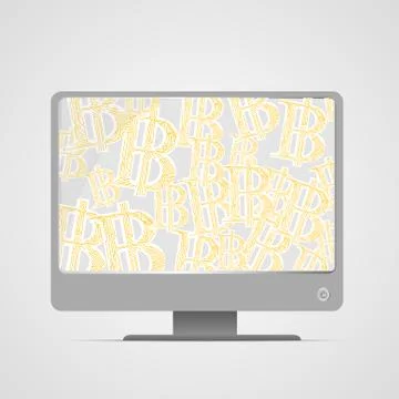 Vector : Electronic circuit inside bitcoin symbol on computer monitor Stock Illustration