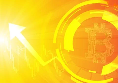 Vector : Electronic circuit inside bitcoin symbol with business graph on oran Stock Illustration