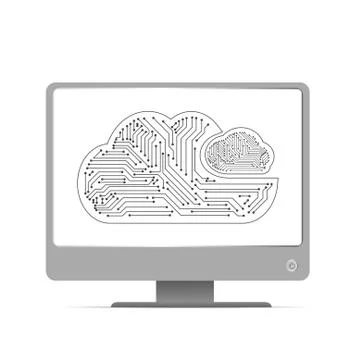 Vector : Electronic circuit inside cloud on computer monitor Stock Illustration