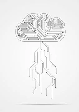 Vector : Electronic circuit inside cloud on gray background Stock Illustration