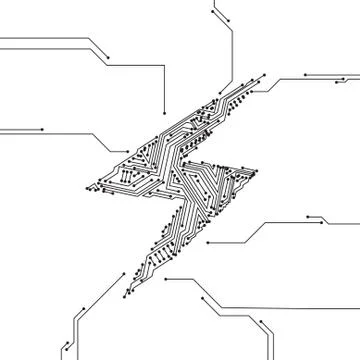 Vector : Electronic circuit inside lighting symbol on white background Stock Illustration