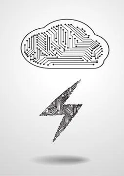 Vector : Electronic circuit inside lighting and cloud symbol Stock Illustration