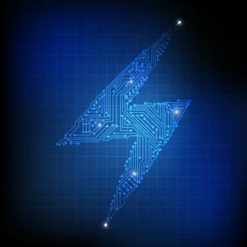 Vector : Electronic circuit in lighting symbol on blue grid background Stock Illustration
