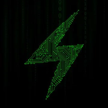 Vector : Electronic circuit in lighting symbol and binary number Stock Illustration