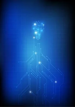 Vector : Electronic circuit with network lightbulb on blue background Stock Illustration