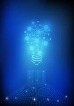Vector : Electronic circuit with network lightbulb on blue background Stock Illustration