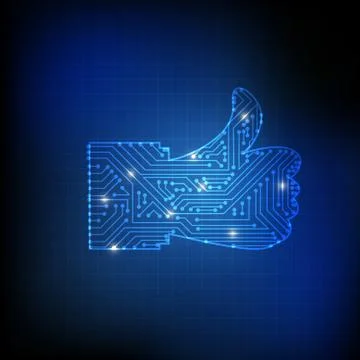 Vector : Electronic circuit in thumb up hand on blue technology background Stock Illustration