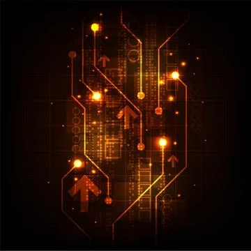 Vector of electronic information on a dark orange background. Stock Illustration