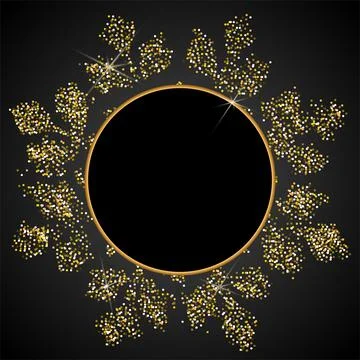 Vector. Elegant black Christmas background with shiny golden snowflakes. Stock Illustration