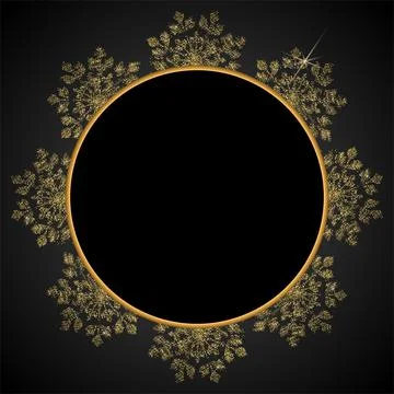 Vector. Elegant black Christmas background with shiny golden snowflakes. Stock Illustration