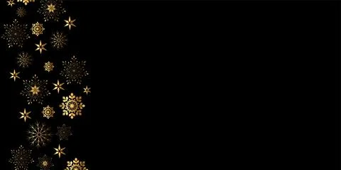 Vector. Elegant black Christmas background with shiny golden snowflakes. Stock Illustration