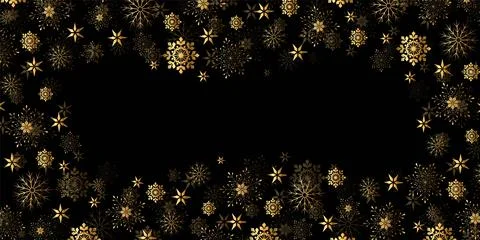 Vector. Elegant black Christmas background with shiny golden snowflakes. Stock Illustration