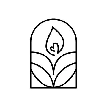 Vector Elegant Candle with fire heart line art logo design Spa Icon. Soothing 스톡 일러스트