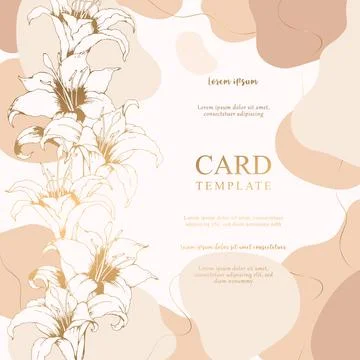 Vector elegant card template with hand drawn gold lilies isolated on abstract Stock Illustration