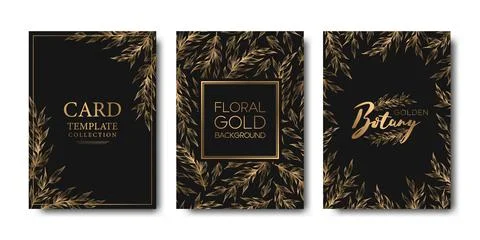 Vector elegant cards collection with gold tree branches and leaves isolated o Stock Illustration