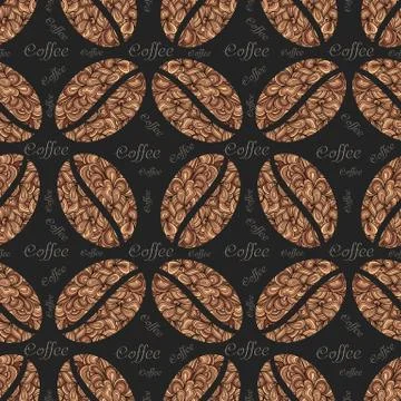 Vector elegant coffee pattern background. Coffee beans with floral ornament.  Stockillustratie