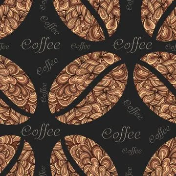 Vector elegant coffee pattern element. Coffee beans with floral ornament. Ele Stock Illustration