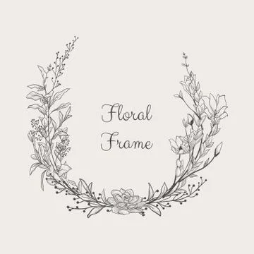Vector Elegant Delicate Floristic Frame Wreath. Stock Illustration