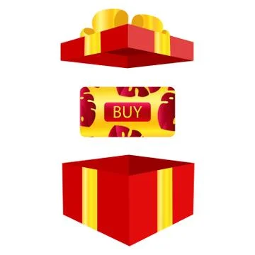 Vector of elegant gift vouchers with realistic red bows, gift boxes, toys Illustrazione stock