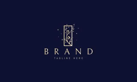 Vector elegant golden logo with an abstract image of a rose bush in a rectangle. Stock Illustration